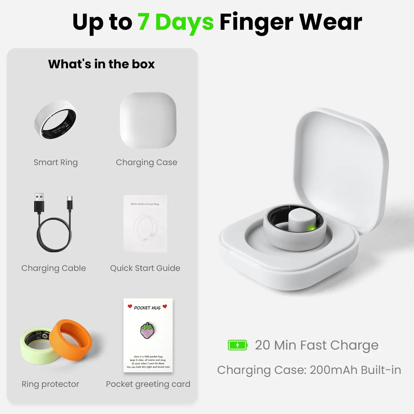 White Ceramic Smart Ring for Men & Women – IP68 Waterproof Health & Fitness Tracker, Sleep, Heart Rate, Stress & Cycle Monitor, Ios & Android Compatible, Charging Case Included