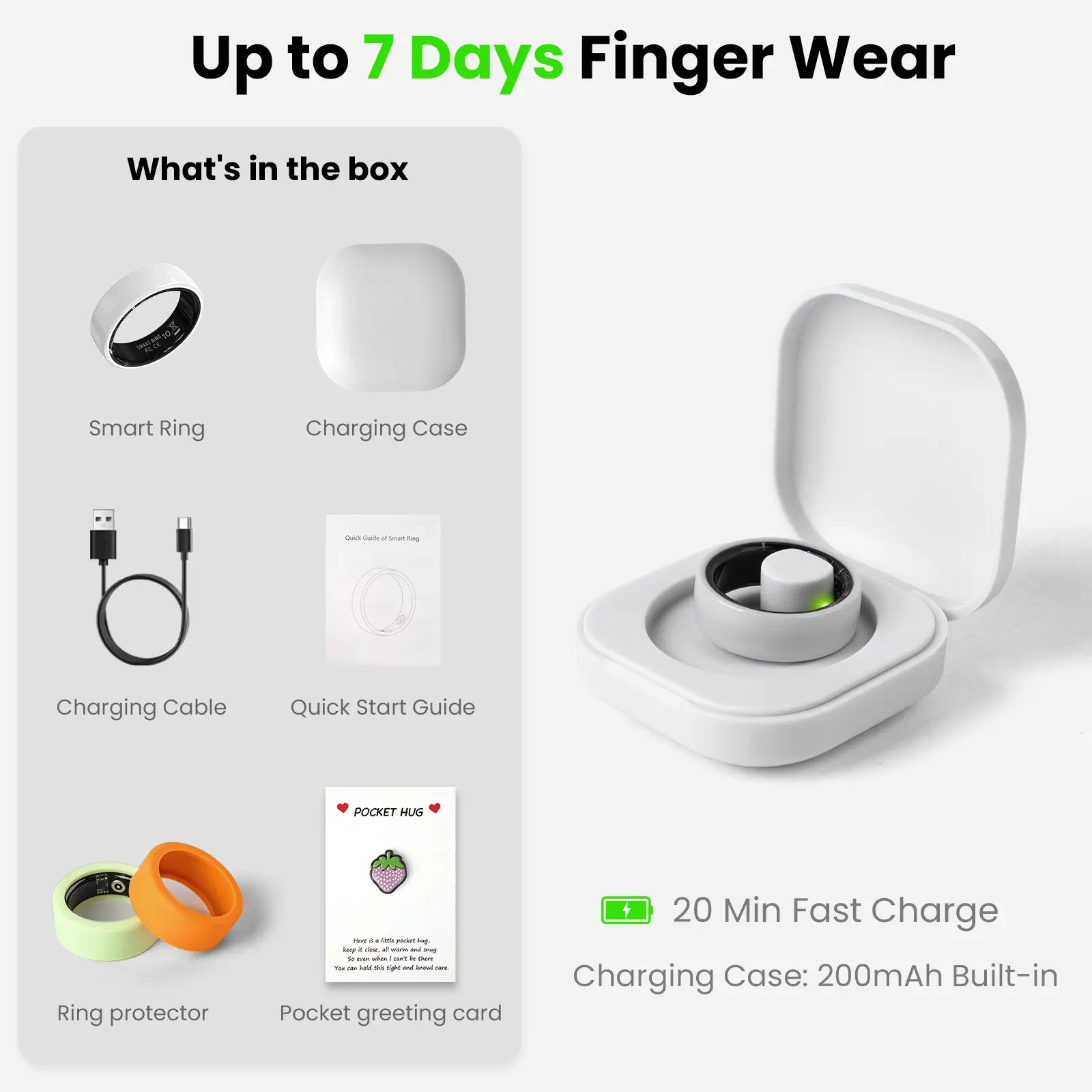 White Ceramic Smart Ring for Men & Women – IP68 Waterproof Health & Fitness Tracker, Sleep, Heart Rate, Stress & Cycle Monitor, Ios & Android Compatible, Charging Case Included