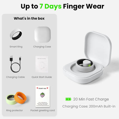 White Ceramic Smart Ring for Men & Women – IP68 Waterproof Health & Fitness Tracker, Sleep, Heart Rate, Stress & Cycle Monitor, Ios & Android Compatible, Charging Case Included