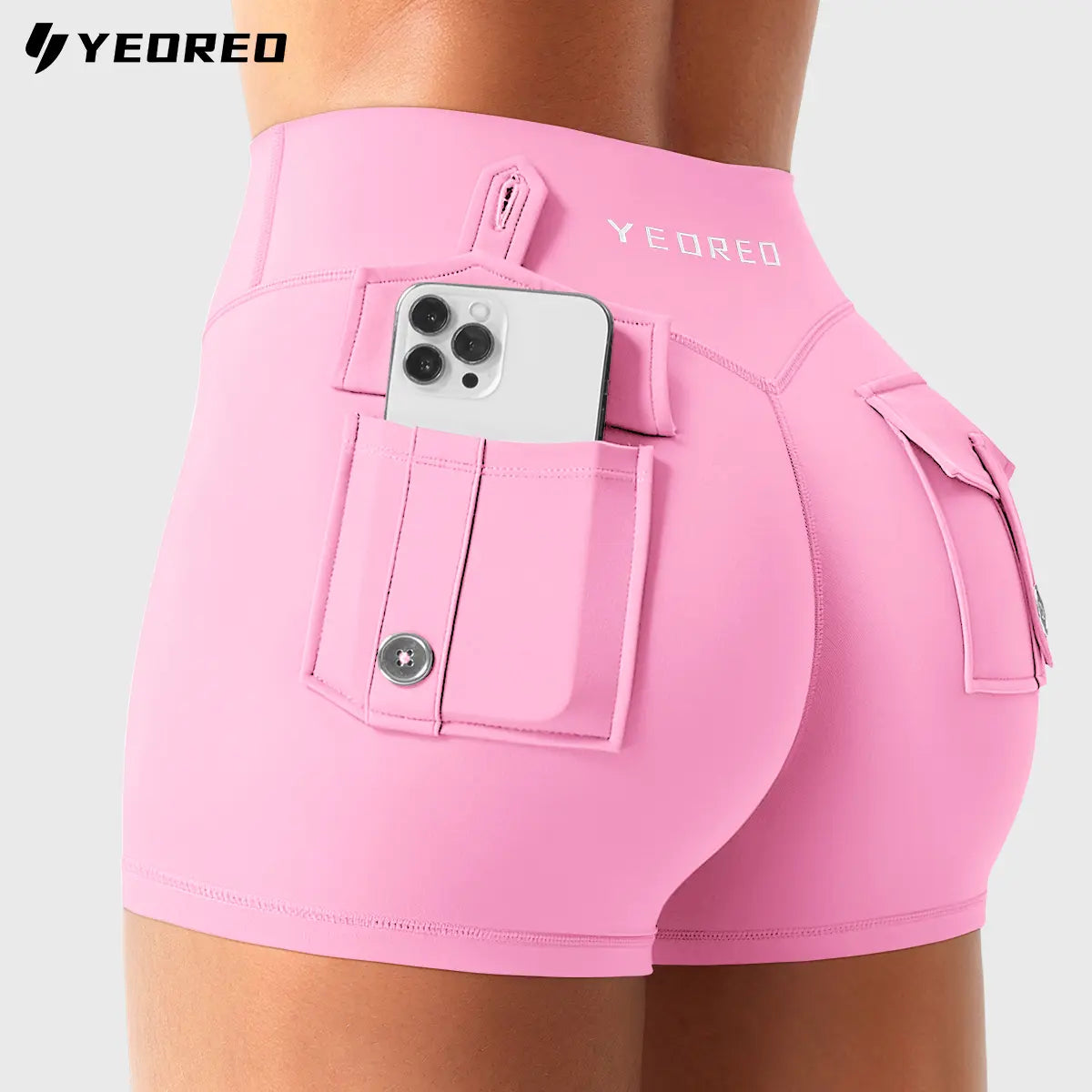 YEOREO Coreflex Women Workout Shorts Low Rise Hidden Scrunch Butt Lifting Cargo Pockets 2.5" Shorts Summerwins