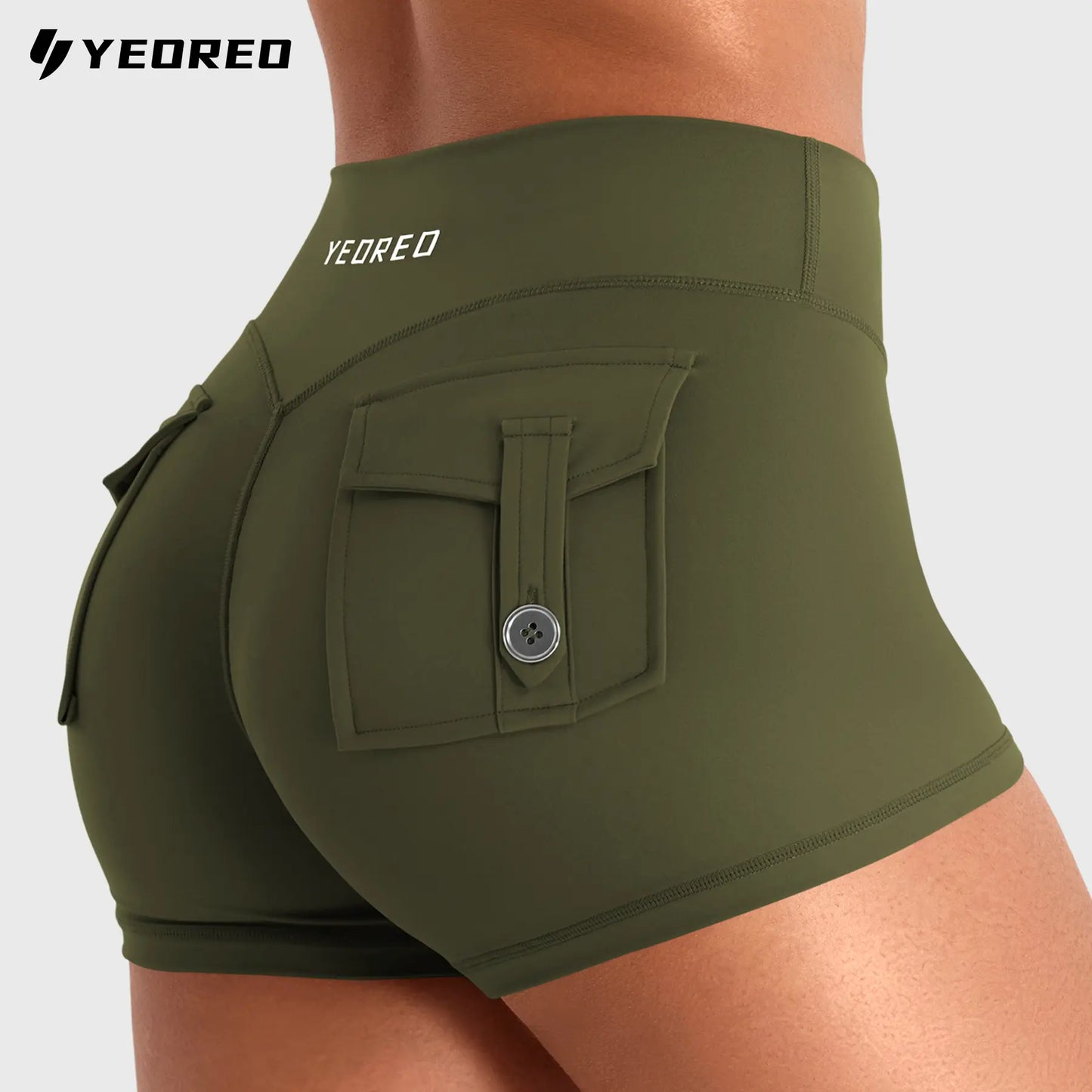 YEOREO Coreflex Women Workout Shorts Low Rise Hidden Scrunch Butt Lifting Cargo Pockets 2.5" Shorts Summerwins