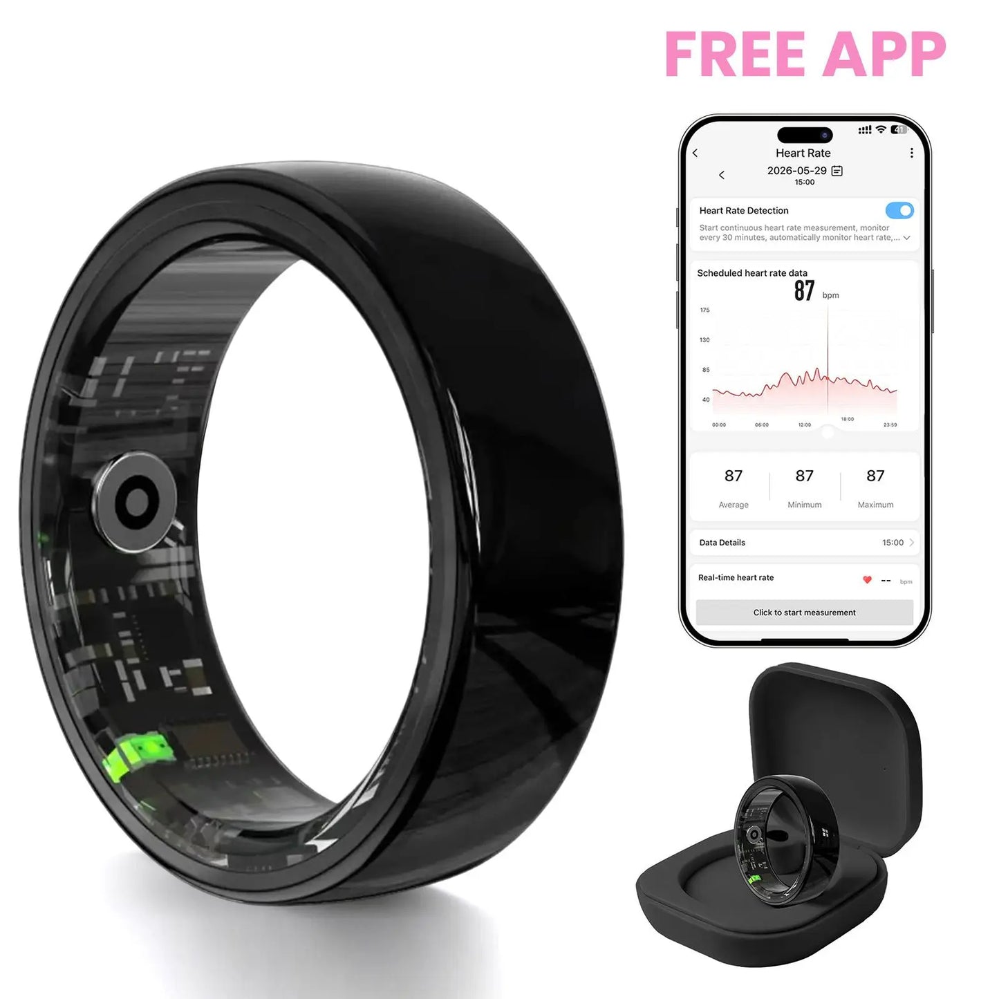 White Ceramic Smart Ring for Men & Women – IP68 Waterproof Health & Fitness Tracker, Sleep, Heart Rate, Stress & Cycle Monitor, Ios & Android Compatible, Charging Case Included