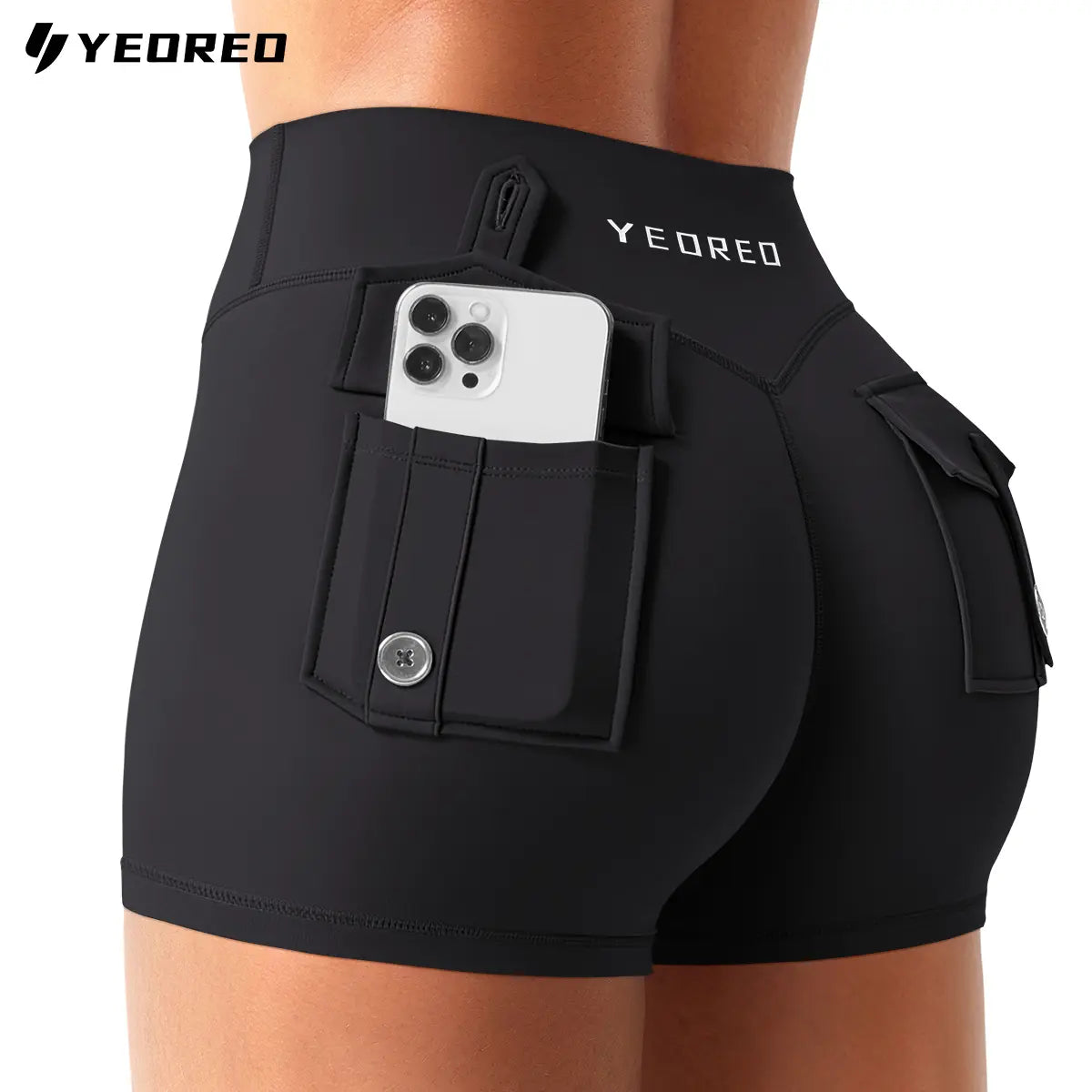 YEOREO Coreflex Women Workout Shorts Low Rise Hidden Scrunch Butt Lifting Cargo Pockets 2.5" Shorts Summerwins