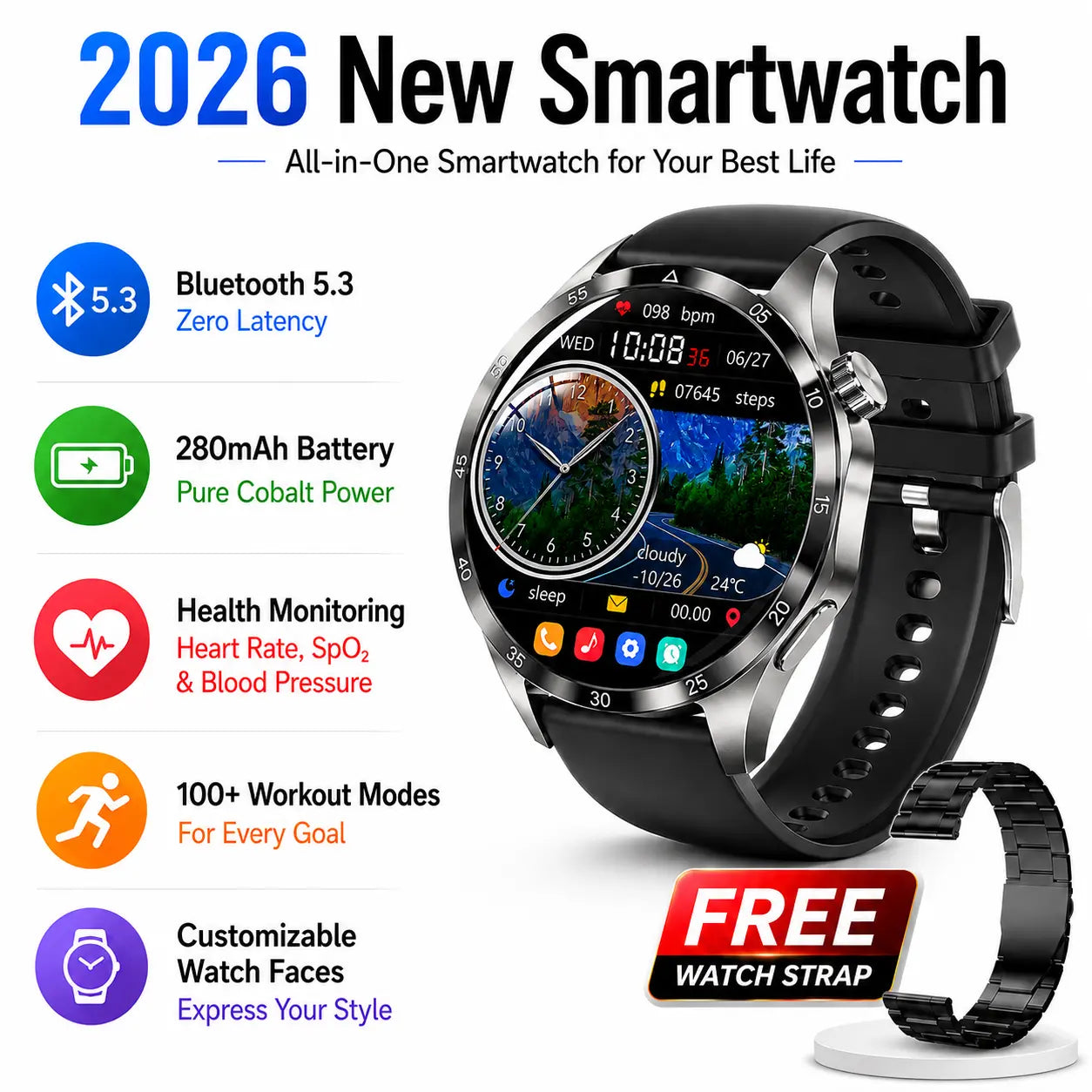 Aetow Men’S Wearable Wireless Smart Watch – Universal Smartwatch for Smart & Wearable Devices, Bluetooth 5.3 HD Calling, IP67 Water Resistance, Fitness Tracking, Heart Rate & Sleep Monitoring, Multiple Sport Modes, Message Alerts, Custom Faces