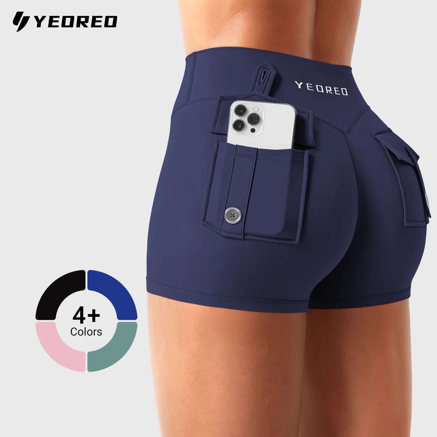 YEOREO Coreflex Women Workout Shorts Low Rise Hidden Scrunch Butt Lifting Cargo Pockets 2.5" Shorts Summerwins
