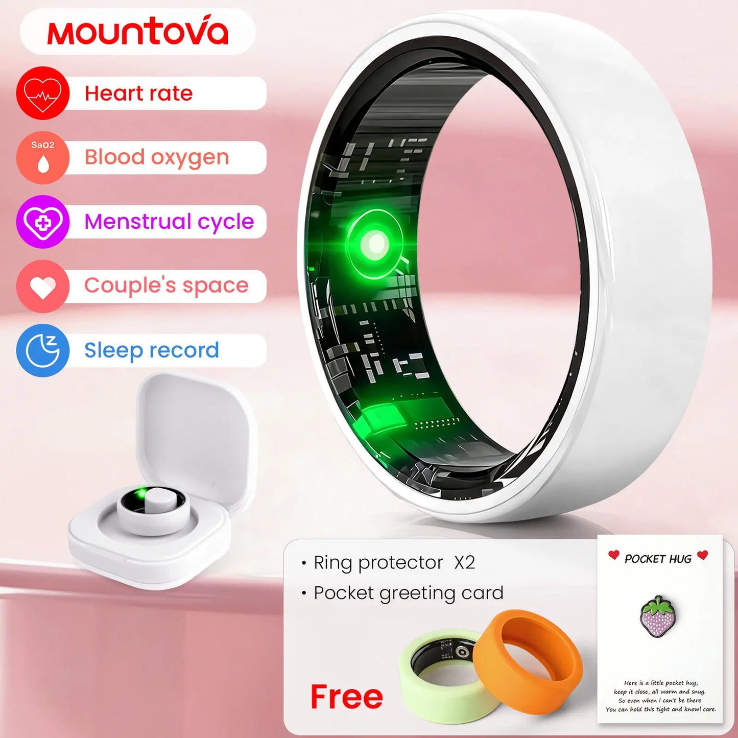 White Ceramic Smart Ring for Men & Women – IP68 Waterproof Health & Fitness Tracker, Sleep, Heart Rate, Stress & Cycle Monitor, Ios & Android Compatible, Charging Case Included