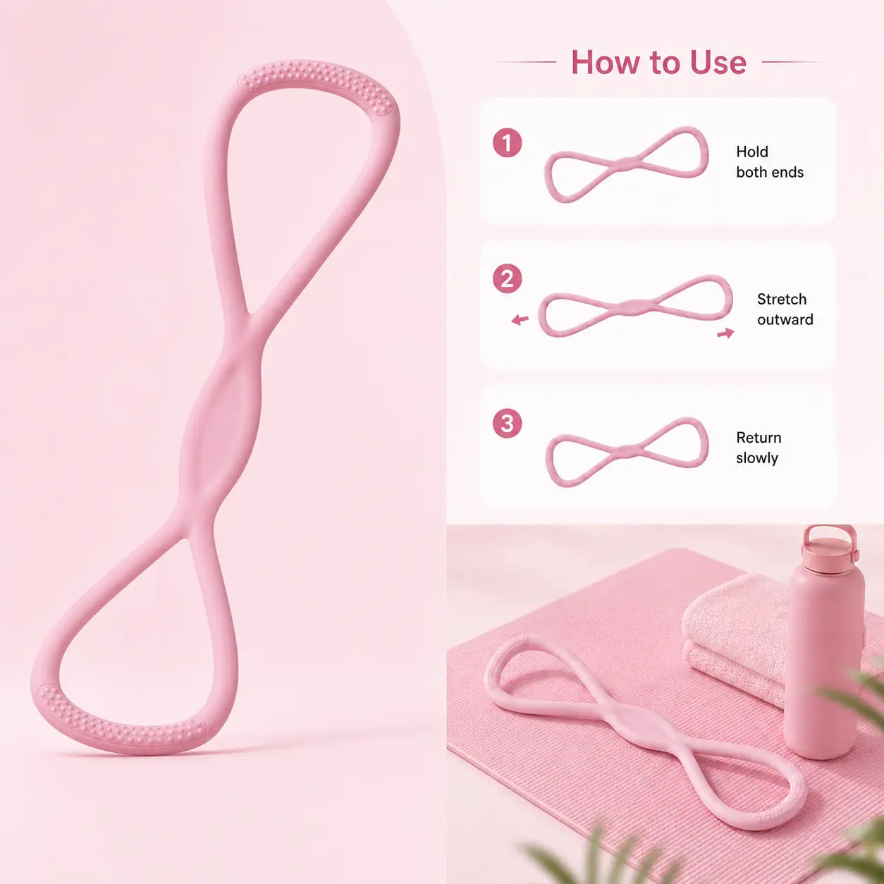 8-Character Resistance Band with Handles - Portable Fitness Accessory for Shoulder Mobility and Back Conditioning